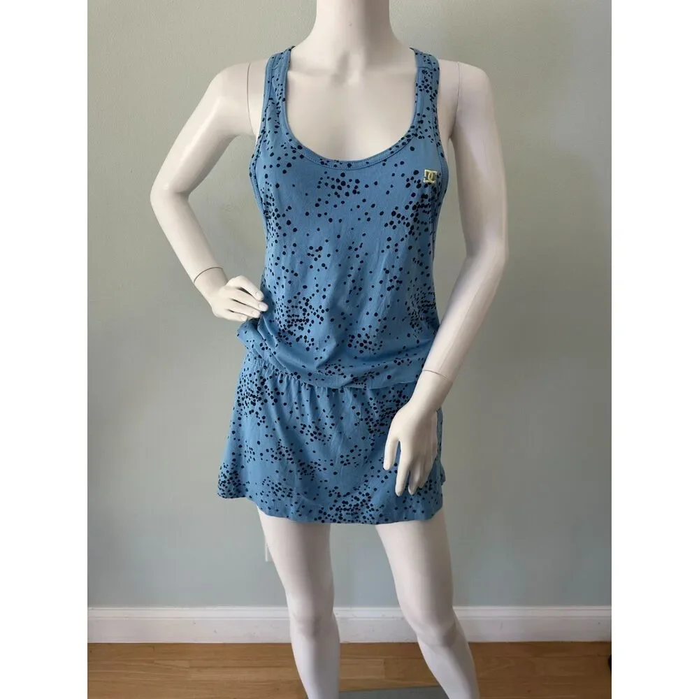 DC Shoes Drop Waist Tank Dress Mini Blue Black Splatter Logo Jersey Y2K Size XS